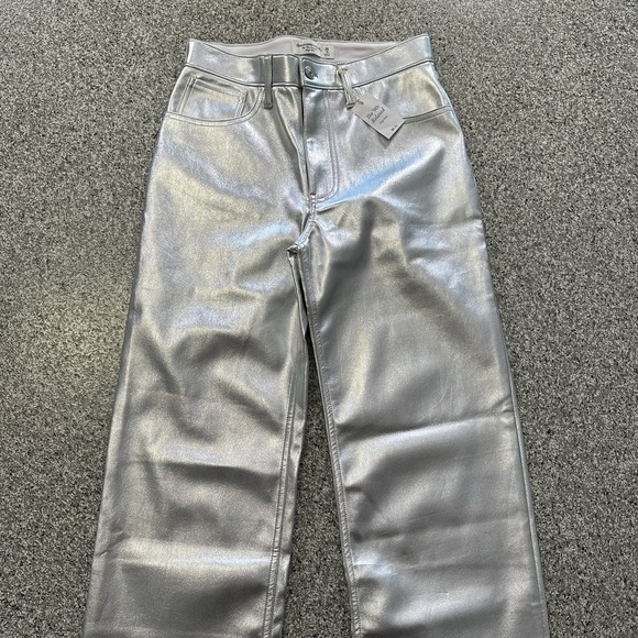 Abercrombie & Fitch Pants Womens 2 26x27.5 High Rise 90's Relaxed Faux Leather - Picture 2 of 11